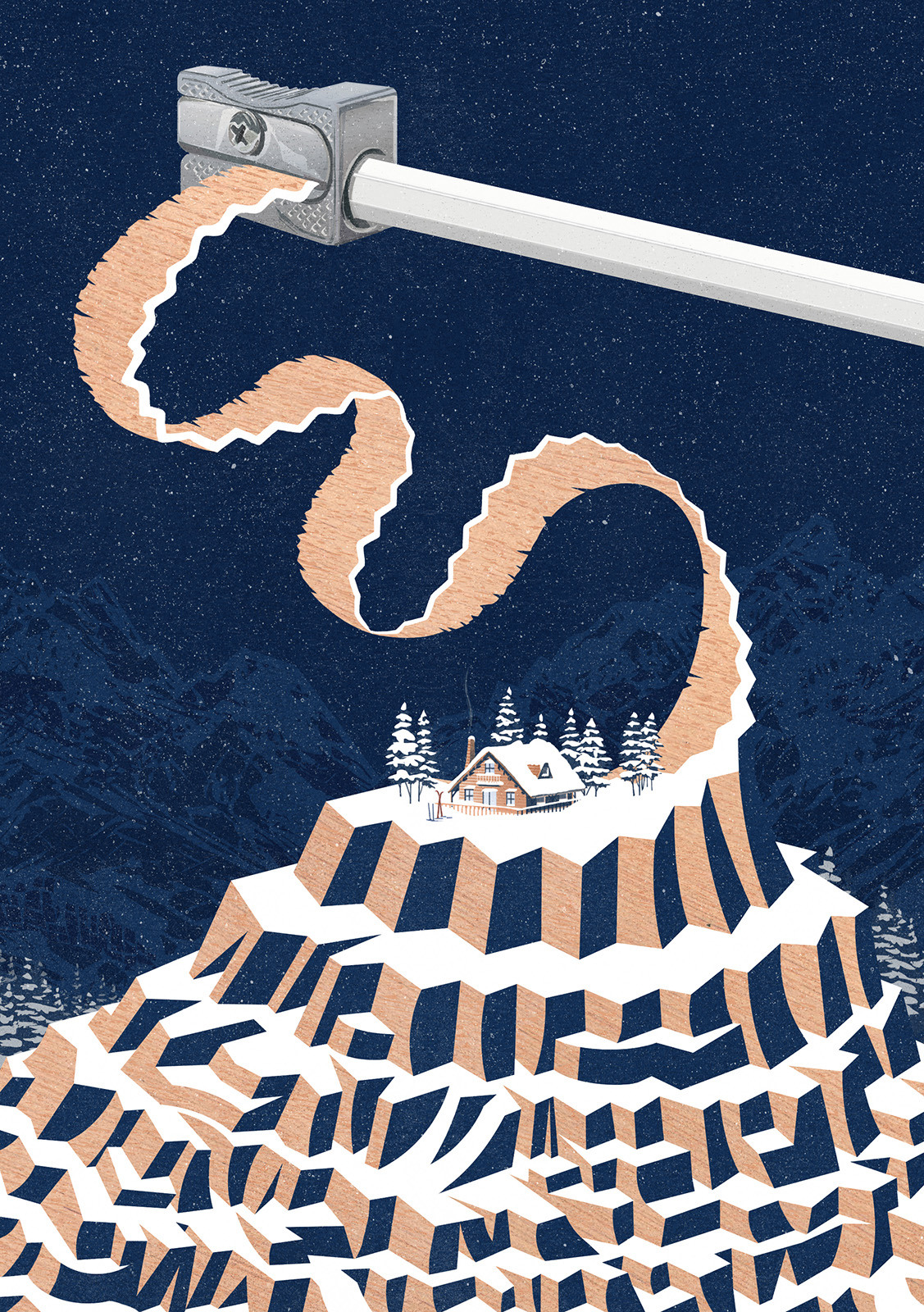Illustrator travel conceptual bongiorni francesco Christmas winter pencil mountains illustration